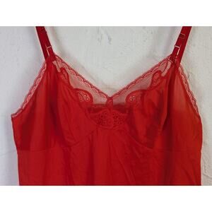 Vtg Slip Dress Womens Medium Red Lace Slinky Babydoll Sleek Coquette Short